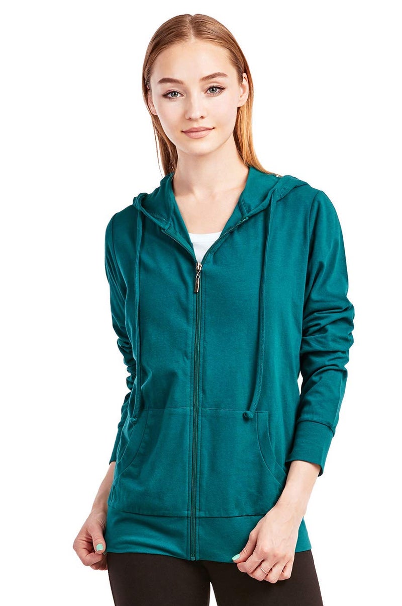 Sofra Women's Thin Cotton Zip Up Hoodie Jacket (M, Peacock) - Image 1